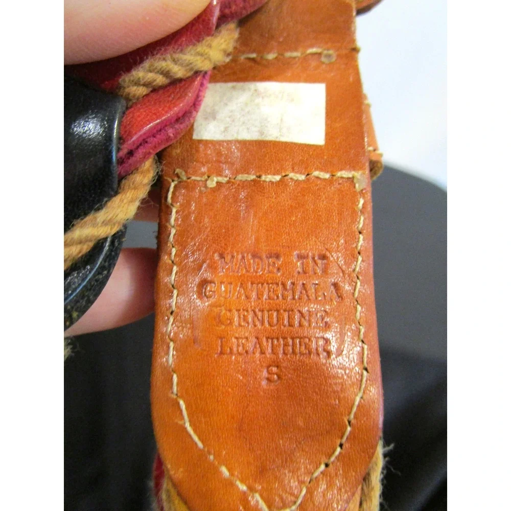 Made In Guatemala Multicolor Leather, Twine Boho Belt Women Sz S, 27